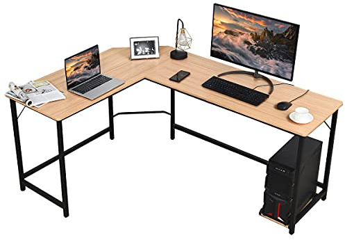RELAX4LIFE Scrivania Angolare a Forma di L, Postazione di Lavoro per Computer in Struttura di Ferro Stabile con Piano Spazioso, Tavolo da Studio/Ufficio, 167,5 x 125,5 x 73,5 cm (naturale)