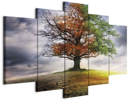 artgeist Acoustic Canvas Wall Art Tree 90x45 in - 5pcs Picture with Acoustic Foam Sound Print Artwork Room Acoustics Soundproofing - Colorful Changes Nature c-A-0172-b-m