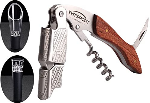 YHTSPORT Set di cavatappi per vino, apribottiglie per vino con cavatappi in acciaio inossidabile con tappo per vino sottovuoto e versatore per vino, adatto a camerieri, baristi e sommelier