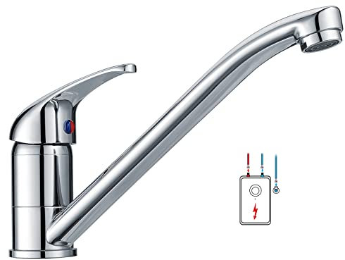 Robinet de cuisine basse pression en laiton, rotatif à 360 °, robinet de cuisine basse pression avec 3 ports pour eau froide et chauffe-eau, chromé