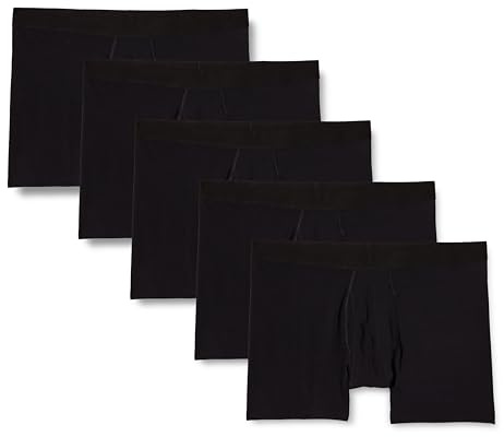 Amazon Essentials Men's Cotton Jersey Boxer Briefs (Available in Big & Tall), 5-Pack, Black, Medium