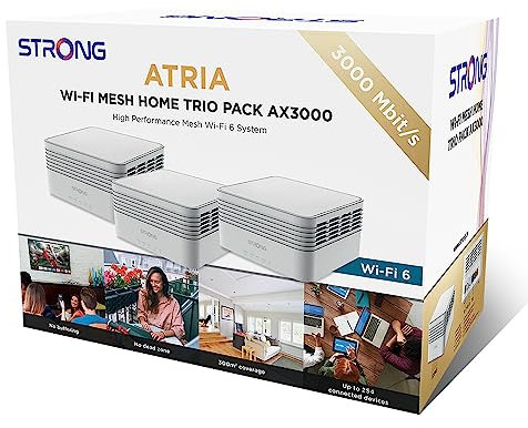 STRONG ATRIA AX3000 Mesh Wi-Fi 6 System: Coverage up to 3,600sq.ft (300m2) , Connects 254 Devices, 3 Gigabit Ports/Node, Enhanced Performance with 160 MHz Channels, App Control, Simple Setup (3 Packs)
