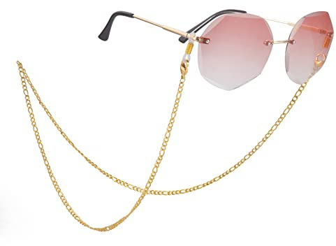 Dreamtimes Figaro Chaînes à lunettes Lanière en acier Chaînes à perles en acier inoxydable pour lunettes Plaqué or Lunettes de soleil suspendues au cou Chaînes d'attache pour femmes