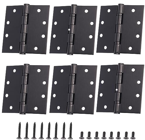 6-Pack 4.5 X 4.5 inch Black Heavy Duty Commercial Door Hinges Thickened, Silent Plain Steel Ball Bearing Door Hinges, Thickness 3 mm Stainless Steel Square Corners with 48 Screws Non-Removable Pin