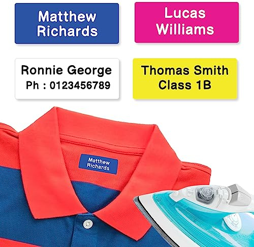 50 x Name Tags for Clothes (37 x 15 mm) Waterproof Iron on Name Labels for Clothes Labels for Kids Day Cares Papa Prints®