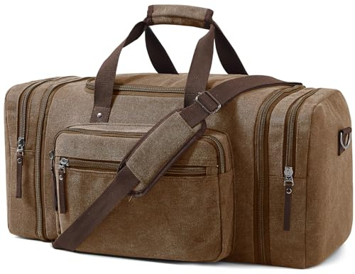 EKOROMIER 55L Bolsa de Viaje de Lona para Hombre – Bolsa de Fin de Semana Expandible – Equipaje de Mano para Gimnasio, Viajes Cortos y Vuelos