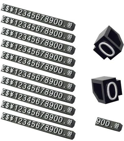 SWYSGS Etiquetas de precio Cubos de visualización de precio Contador de números ajustables Etiqueta de precio de venta Bloques de precio de venta 10 piezas,letras blancas sobre fondo negro
