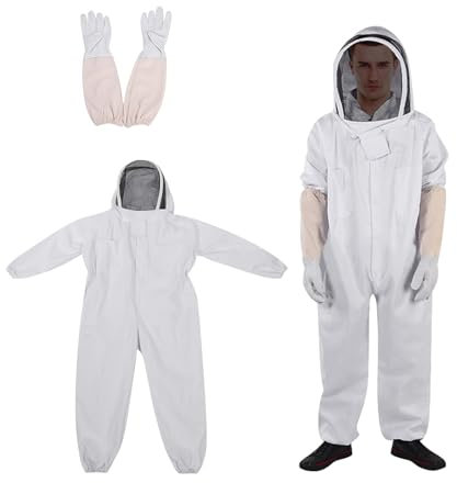 Imkeranzug Imkerei Anzug Ganzkörper Schutzanzug Schutzbekleidung mit Schleier,Kapuze,Handschuhe,Schutz für Imker Unisex,Imkerjacke aus Baumwolle,Belüftet Professional Imkerbekleidung (L)