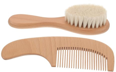 VICASKY Peigne pour Nouveau-né et Brosse de Lavage de Tête en Bois, Doux et Léger, 1 Set, pour Bain et Soins Quotidiens