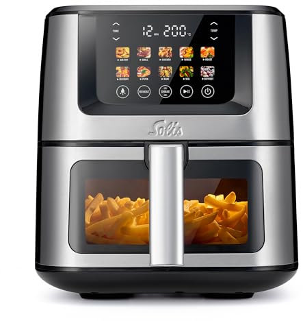 Solis Air Fry & Dry Heißluftfritteuse – 7,5L XXL Fritteuse ohne Öl – 10 Programme: Frittieren, Dörren, Backen & Grillen – 3D Heißluftzirkulation – Farb-Touch-Display – 1870W – Einfache