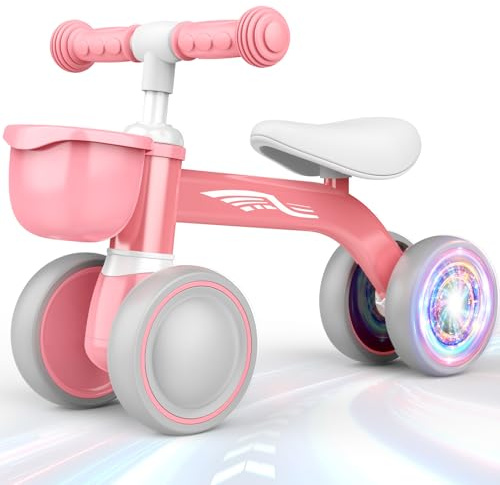 HappyGoLucky Bicicleta sin Pedales para Niños a Partir de 1 Año de Equilibrio, Bici Bebe con Canasta, Ruedas de Colores, Juguetes Bebés de 12 a 24 Meses, Pimera Correpasillos para Niños y Niñas