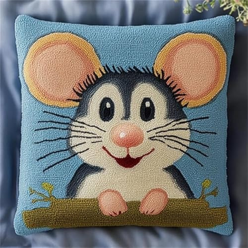 animale Kit Gancio di Chiusura per Cuscino Fai-da-Te,Topo carino,Artigianato Facile da Imparare per Kit Tappeto con Gancio di Chiusura per Cuscino,43x43cm