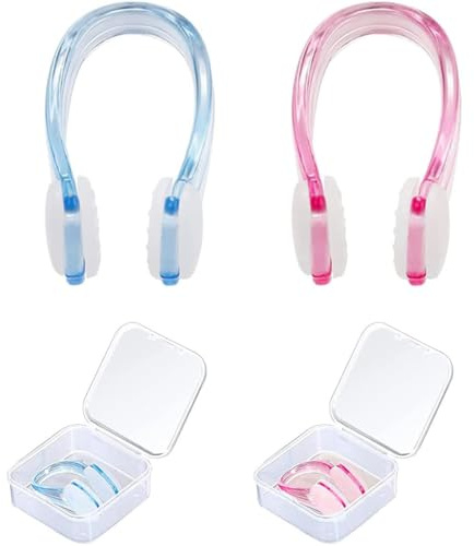 DreamAug Nose Clip Swimming, Swimming Nose Clip Kids Adult 2Pcs, Silicone Plastic Waterproof Clear Colorful Nose Clip with Storage Box, Training Water Sports Outdoor Activities Pool Accessories