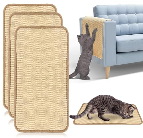 Viitech Lot de 3 tapis à gratter pour chat - 50 x 25 cm - En sisal - Résistant à l'usure et antidérapant - Protégez votre canapé, meubles, tapis et murs des rayures