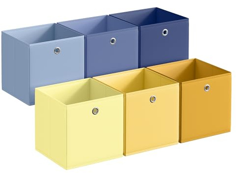 SONGMICS Scatole Portaoggetti, Set di 6 Contenitori in Tessuto Pieghevoli, Inodori, 30 x 30 x 30 cm, per Armadi a Cubo, Organizer Colorati, Cesti Portaoggetti per Camera da Letto Soggiorno RFB230XA09