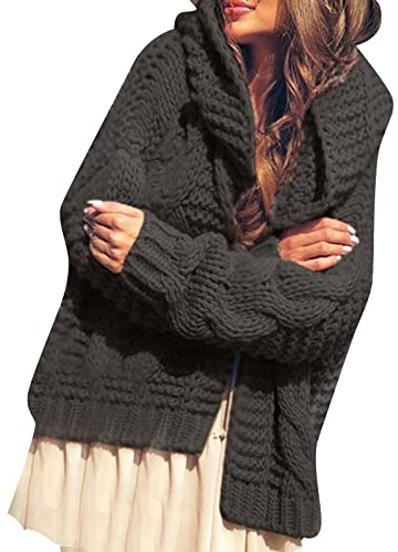 Gilet Femme Long Marron Oversize Noir Noel Pull Hiver Grande Taille Cardigan Trench Coat Veste Interieur Pulls, Gilets Et Sweats Grosse Maille Chaud Chic Elegant en Laine