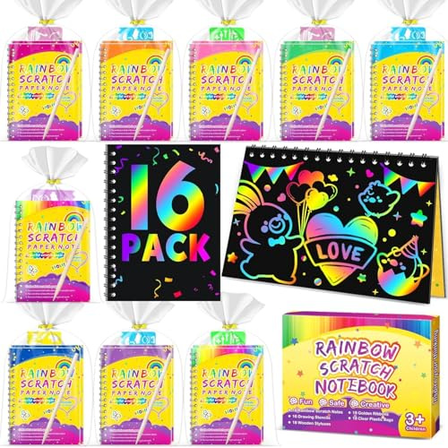 Pigipigi Kids Set 16 Libretas Scratch Art, Plantilla y Lápiz de Madera - Regalos Cumpleaños Niños Colegio - Regalitos Cumpleaños Invitados Niños - Piñata Cumpleaños Infantil
