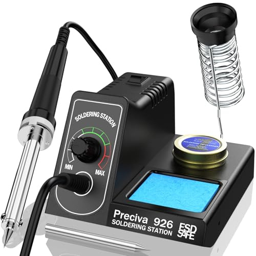 Preciva Soldering Station 60W with PID Temperature Control, 200-500°C Fast Heating Soldering Iron Kit for SMD/DIP Component Repair, Includes 2 Tips & Cleaning Tool