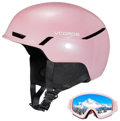 VCOROS Ski Helmet with Ski Goggles DXH-816 Snowboard Helmet Men Women for Snow Sport,Skiing,Skating,Snowboarding(Matte Pink-ski Goggles,Medium)