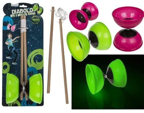 Professionell diabolo med träpinnar 40 cm eller metall 31,5 cm, komplett kit för nybörjare, jongleringsset utomhus, slumpmässig färg, från 6 år (trä - lyser mörker)