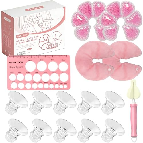 Lot de 10 Inserts de Bride 13/15/17/19/21mm + 2 Coussinet Gel Allaitement Compresse Froide Et Chaude Pour Sein, sans BPA, Compatibles avec Momcozy/Bellababy/KISSBOBO/Medela/Philips/Nuliie tire-laits