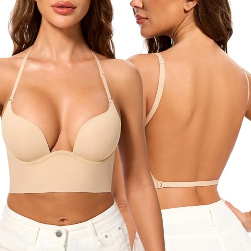 BUBBLEFOX Soutien Gorge Dos Nu-Plongeant Invisible Reggiseno Schiena Bassa | Soutien-Gorge Multi-Portages À Armatures, Rembourrage Léger, Coupe Plongeante Discrète, Idéal Pour Robes Et Tops À Dos Bas