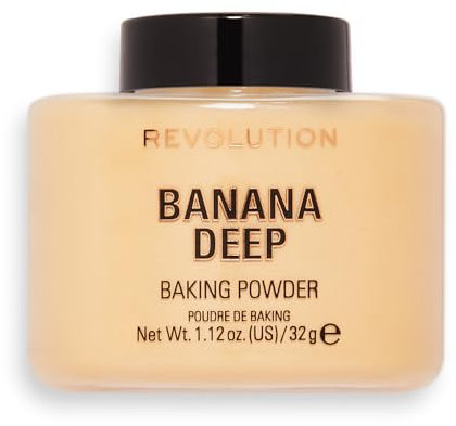 Makeup Revolution, Loose Baking Powder, Prolunga l'usura del trucco, Polvere fissante per il trucco, Banana profonda, per pelli di tonalità da media a scura, 32g