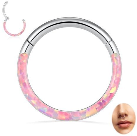 hengkaixuan 16G Opal Nose Rings Septum Clicker 316L Surgical Steel Segment Helix Cartilage Earrings Hoop Daith Piercing Jewelry