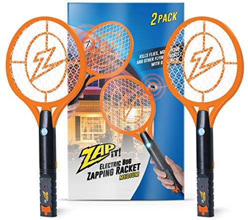 2 Pack Electric Fly Swatter Racket and Mosquito Zapper by ZAP IT! - High Duty 4,000 Volt Electric Bug Zapper Racket - USB Rechargeable Fly Zappers Racquet for Indoor and Outdoor - Medium, Orange