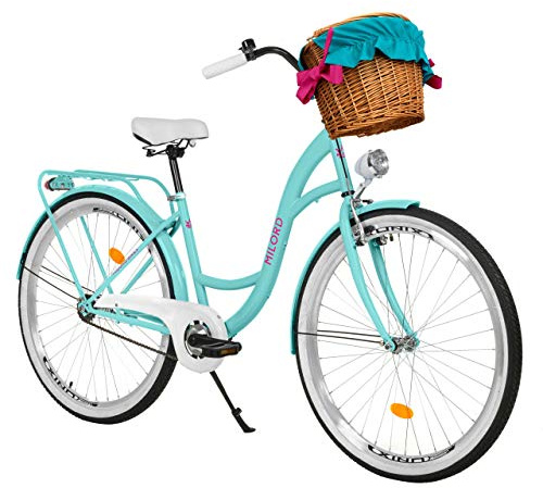 Milord. Vélo Confort Couleur de la mer à 1 Vitesse de 26 Pouces avec Panier et Porte-Bagages arrière, vélo néerlandais, vélo pour Femme, vélo de Ville, rétro, Vintage