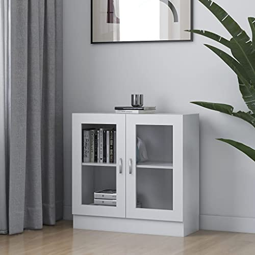 SKM Armario con vitrina blanca 82,5 x 30,5 x 80 cm de aglomerado