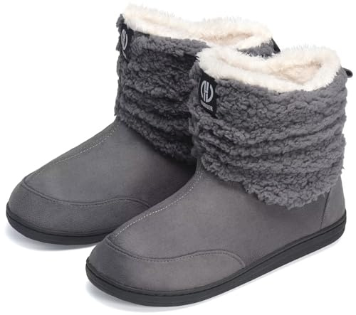 GURGER Botas Casa Mujer Zapatillas Casa Hombre Invierno Altas Botines Pantuflas de Casa Peluche Forro Calentitas Gris 40 41