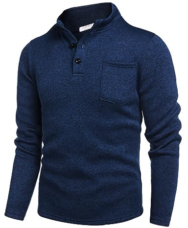 COOFANDY Männer Knöpfen Pullover Langarm Henley Kragen Strickpullover Herren Winter Knit Sweater Navy blau M