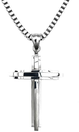 KONFEN Collier Croix Pendentif Homme Femme, 20 Croix Chaine Acier Inoxydable 50cm pour Homme, Chaîne Croix Viking Hip Hoo Bijoux Cadeau d'anniversaire pour Homme Garçons (Argent)
