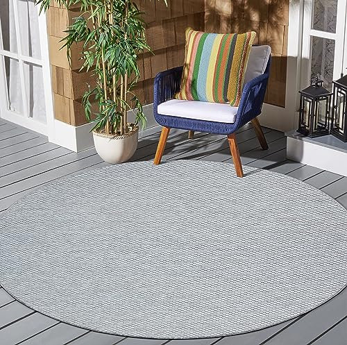 SANAT Melissa Outdoor Teppich Wetterfest - Wasserabweisend für Innen und Außenbereich, Balkon, Terrasse, Garten, Wohnzimmer oder Küche - Hell Grau, 150x150 cm Rund
