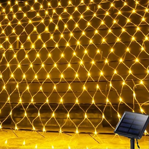 KINGCOO Lichternetz Solarleuchten Außen, Wasserdichte 1.5Mx1.5M 96LED Solar Baum Lichterkette Netzlicht Mesh Lichtervorhang für Garten Innen Weihnachten Hochzeit Party Dekorationen (Warmweiß)