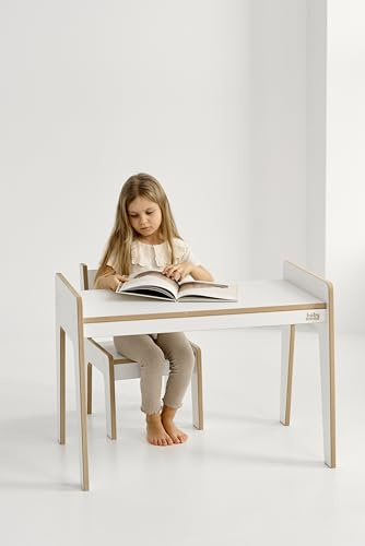 Babywood Barnbordsstolset, barnbord med stolar, barnstolsgrupp barnmöbelset, bord och stolar för barn (vit)