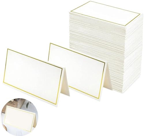 50 Stück Platzkarten Platzkarten Blanko Kleine Namenskarten mit Goldfolienrand Tischkarten für Hochzeiten Gefaltete Tischnamen Platzkarten für Geburtstag Party, Festival Tischkarten