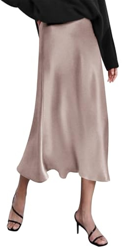 Zeagoo Faldas para mujer, falda de cintura alta, elegante falda midi de satén