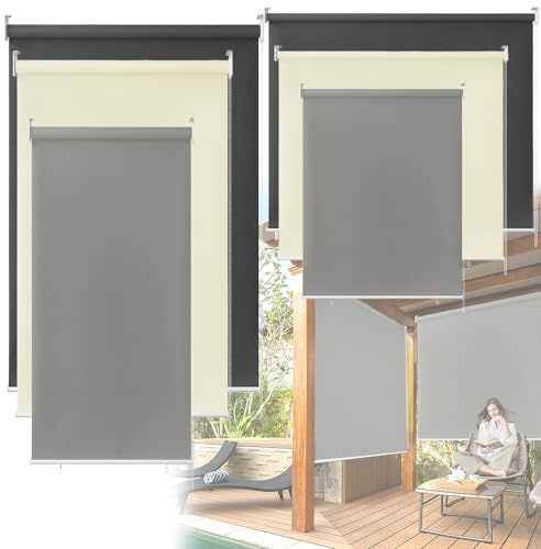 FIVMEN Verdunklungsrollo Thermorollo Rollo Verdunkelung Sichtschutz Senkrechtmarkise Außenrollo Balkonrollo Seitenzugrollo Hitzeschutz Sonnenschutz für Fenster - 140x140cm Grau