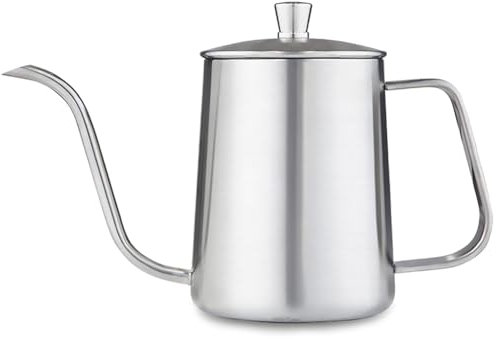 Gooseneck - Bouilloire à café pour Over - 600 ml - En acier inoxydable 304 - Long bec verseur - Avec bec étroit et bec verseur de précision - Argenté