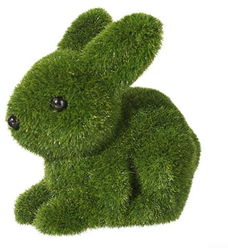Scultura ornamentale da giardino a forma di coniglietto con effetto erba floccata