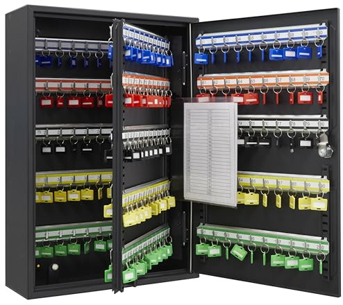 ARREGUI PL200EN Cassetta Portachiavi con Ganci Regolabili | Armadietto per 100 Chiavi | Cassetta di Sicurezza | Appendichiavi con Serratura Elettronica IP65 | Codici Programmabili | 55x38x14 cm | nero