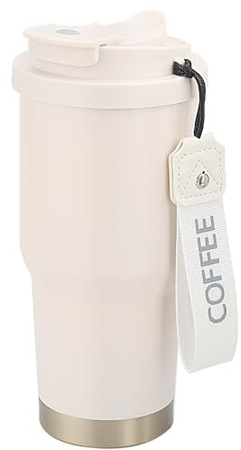 Vaso Termo Cafe para Llevar - Taza Termo para Café - Coffee Mug 530ml de Acero Inoxidable 304, Doble Pared Aislante, 360° Antigoteo, con Tapón de Pajita y Boquilla para Bebida Caliente y Fría (Blanca)