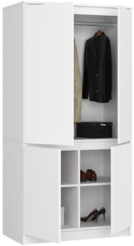 BDW 4-dörrars garderob - Stor kapacitet - Elegant, mångsidig design - Universellt användbar - För sovrum, vardagsrum, kontor - 90 cm - med 4 hyllplan - Vit