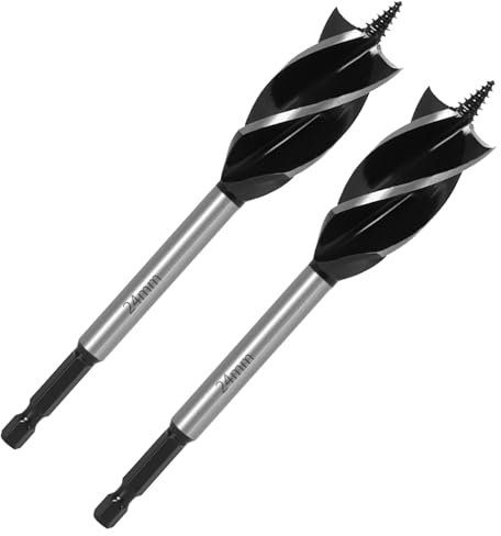 Pilikoll 2 Pcs 24mm x 165mm Auger Drill Bit for Wood Quick Change Shank 4-Flute Auger Drill Bit Wooden Drill Bit 1/4 Inch Hex Shank Woodworking Hole Drill Bits for Soft & Hard Wood, Plastic, Drywall