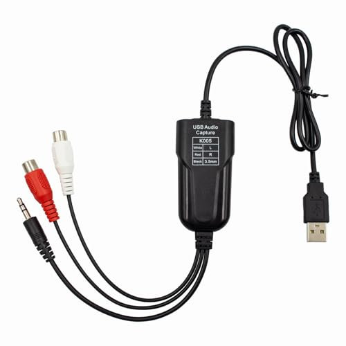 USB Audio Capture Card Grabber for Window 10/11/8/7 / 2000/XP and Vista, Seven，Audio Grabber for Vinyl Cassette Tapes,MD, Phono to Digital MP3 Converter from 3.5mm and R/L Audio Connector