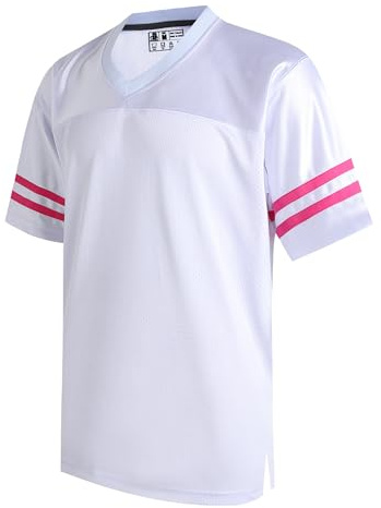 DEHANER Blank White American Football Jersey for Men Women Mesh T-Shirts Sports Uniforms Vintage Outfits Party Tops Hot Pink Stripe-White Jersey,Men Size XX-Large