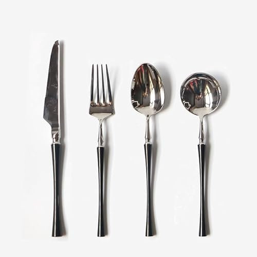 Silverbestick Bestickset, spegelsvart handtag Hantverk 304 bordsknivar i rostfritt stål (silver 48 stycken för 12)