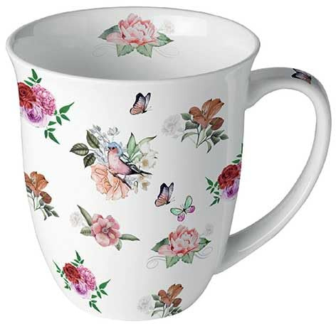 Ambiente porslinskopp ca. 400 ml mugg benporslin mugg för te eller kaffe vår sommar blommig charlotte vit